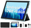 ECOPAD Android 15 Tablet, 10 Inch Tablets with Keyboard Mouse 12GB RAM + 64GB ROM +1TB Expand, 2 in 1 Tableta with WiFi 6 / Bluetooth/GMS Certified/IPS Touch Screen, Black Set