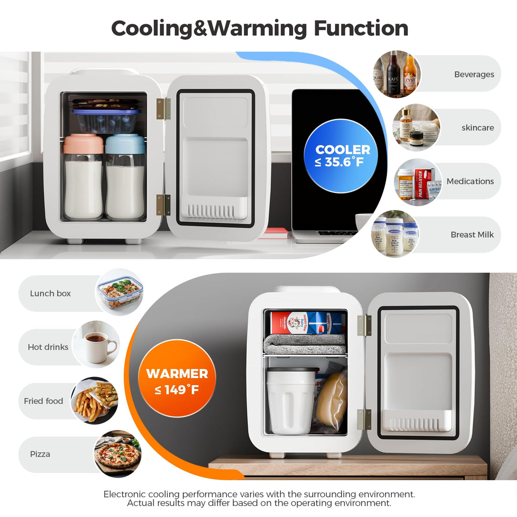 YASHE Mini Fridge, 4 Liter/6 Can Mini Makeup Fridge, 110V AC/ 12V DC Portable Thermoelectric Cooler&Warmer for Skincare, Drink, Cosmetic, Medicine, Small fridge for Bedroom, Office, Dorm, Car, Black