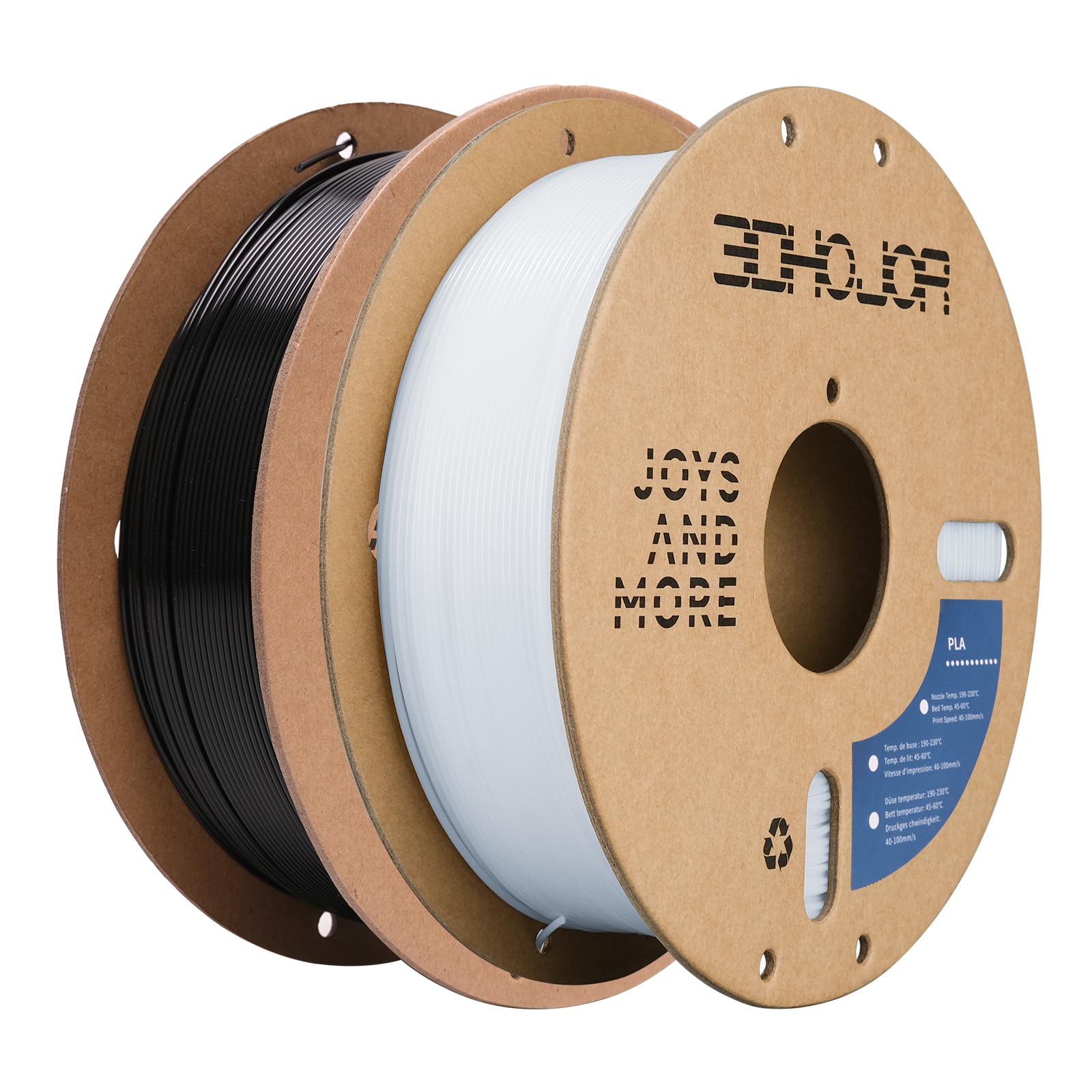 3DHoJor PLA Filament 1.75mm,3D Printing Filament,1kg*2 Cardboard Spool, Fit Most FDM 3D Printer,Dimensional Accuracy +/- 0.03 mm,Vacuum Packaging-2Pack Black