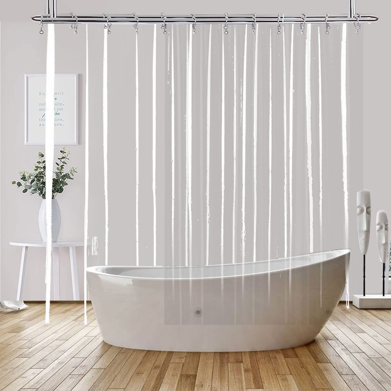 YISURE Clawfoot Tub Clear Short Length 60 Inch Shower Curtain Liner, 180x60 Inch Extra Wide 360 Shower Curtain PEVA Waterproof Wrap Around Bath Tub Curtain