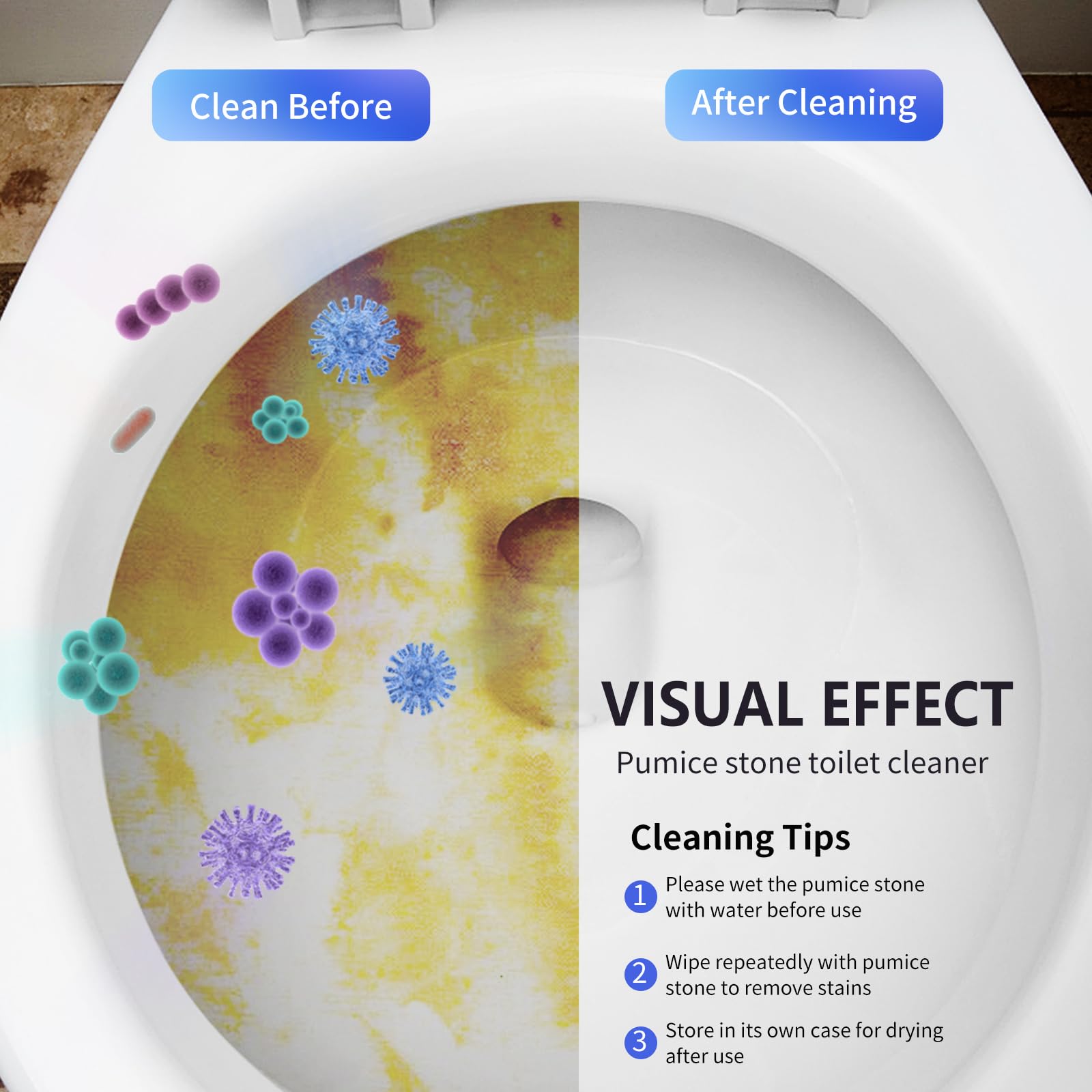 Laiyeoy Toilet Bowl Cleaner Pumice Stone -Hard Water Stain Remover, Powerfully Removes Toilet Bowl Rings，Rust &Lime，Ideal for Toilet Brush/BBQ Grills/Sink/Pool/Bathroom【2Pack】 (Extra Long Handle)