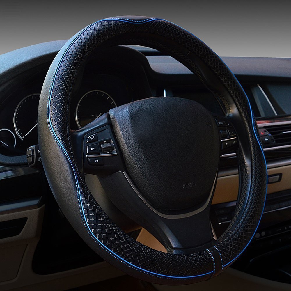 Car Steering Wheel Cover, Anti-Slip, Safety, Soft, Breathable, Heavy Duty, Thick, Full Surround, Sports Style (Black)