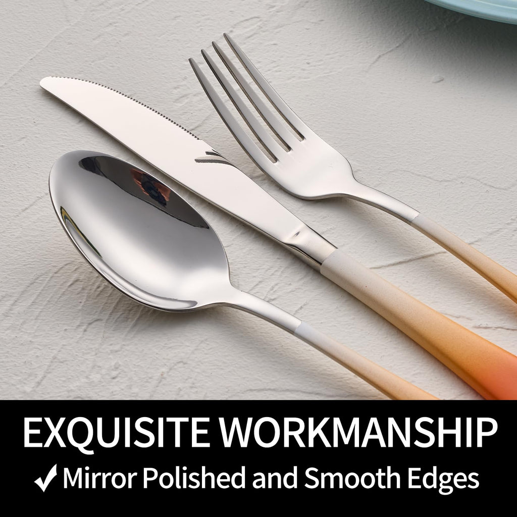 20-Pieces Blac and Pink Silverware Sets for 4,Pink Handle Stainless Steel Cutlery Set, Include Forks Spoons and Knives Set, Dishwasher Safe Utensil Sets for Home Restaurant