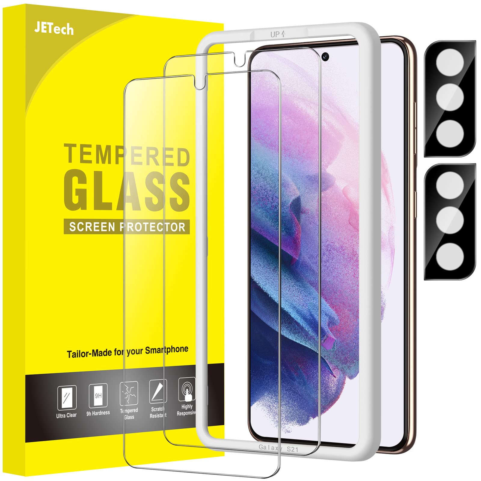 JETech Screen Protector for Samsung Galaxy S20 FE 6.5-Inch with Camera Lens Protector, Tempered Glass Film, Fingerprint ID Compatible, HD Clear, 2-Pack Each