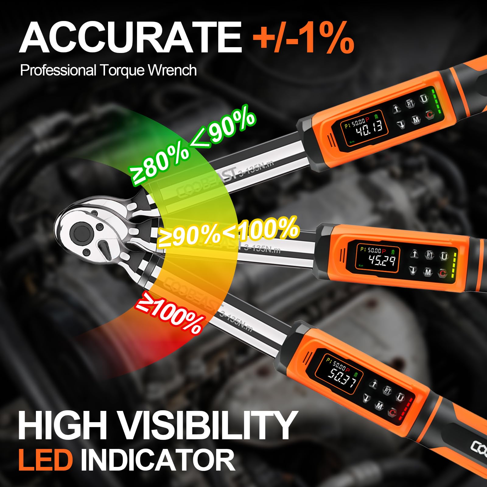 Digital Torque Wrench, 1/2 Drive Electronic Torque Screwdriver with Preset Value(3.76-250.8 Ft.lbs./5.1-340Nm), Buzzer and LED Flash Five Units of Measure Torque Wrench for Motorcycle, Auto Repair