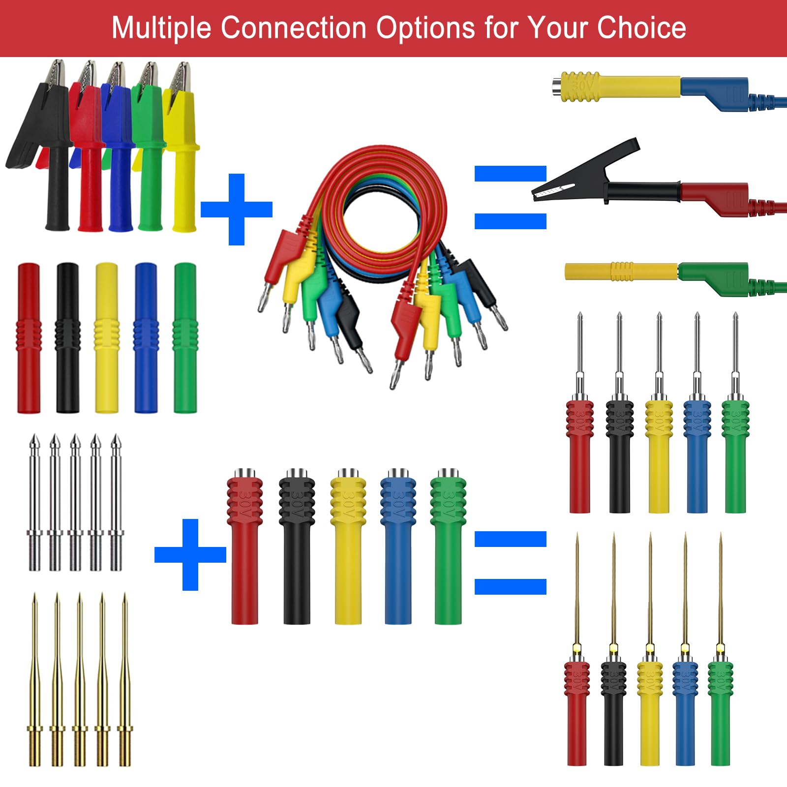12pc Multimeter Test Leads,Test Leads with Alligator Clips,Test Hook,Banana Plug Leads,Telescopic Testing Hook,Suitable for Fluke, Kaiweets, Innova Multimeter, Voltmeter, Clamp Meter