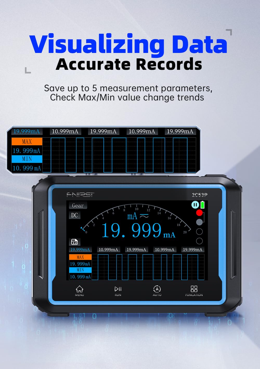 【FNRSI 2C53P Plus Upgraded with Carrying CASE】 3in1 Oscilloscope/Multimeter/DDS Signal Generator Tablet Touch Screen Portable Digital Automotive Oscilloscope 2 Channel 50MHz Bandwidth 250Ms/S Counts