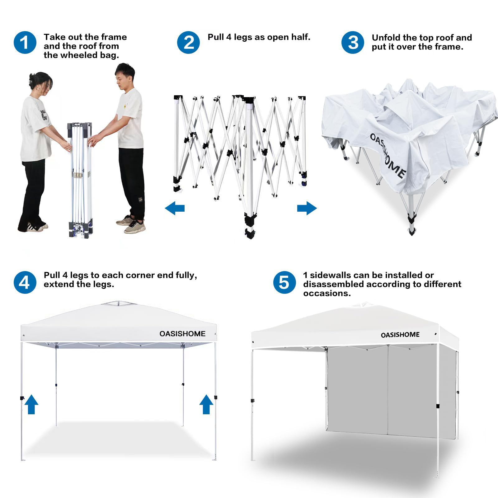 OASISHOME Canopy Tent 10'x10' Pop Up Gazebo with 1-Person Set Up, 4 Sidewalls, Wheeled Bag, Waterproof UV Protection Heavy-Duty Steel Frame Shelter for Patio Outdoor Wedding Party Event (Black,10x10)