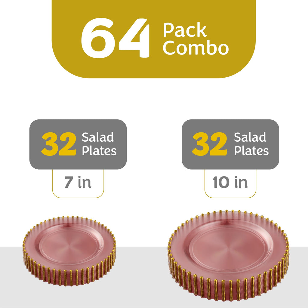PLASTICPRO 32 Piece Combo Plastic Dinner Plates Disposable Plastic Fancy Heavy Duty Party Dishes 7 inch and 10 inch, Black and Gold Beaded