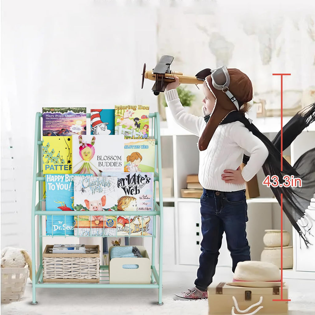 aboxoo Metal Kids Bookshelf Black Large Freestanding for Children Room 32 in Toy Organizer Large Stable Bookcase Bookstore Library Book Unit Storage Kids Bed Living Room