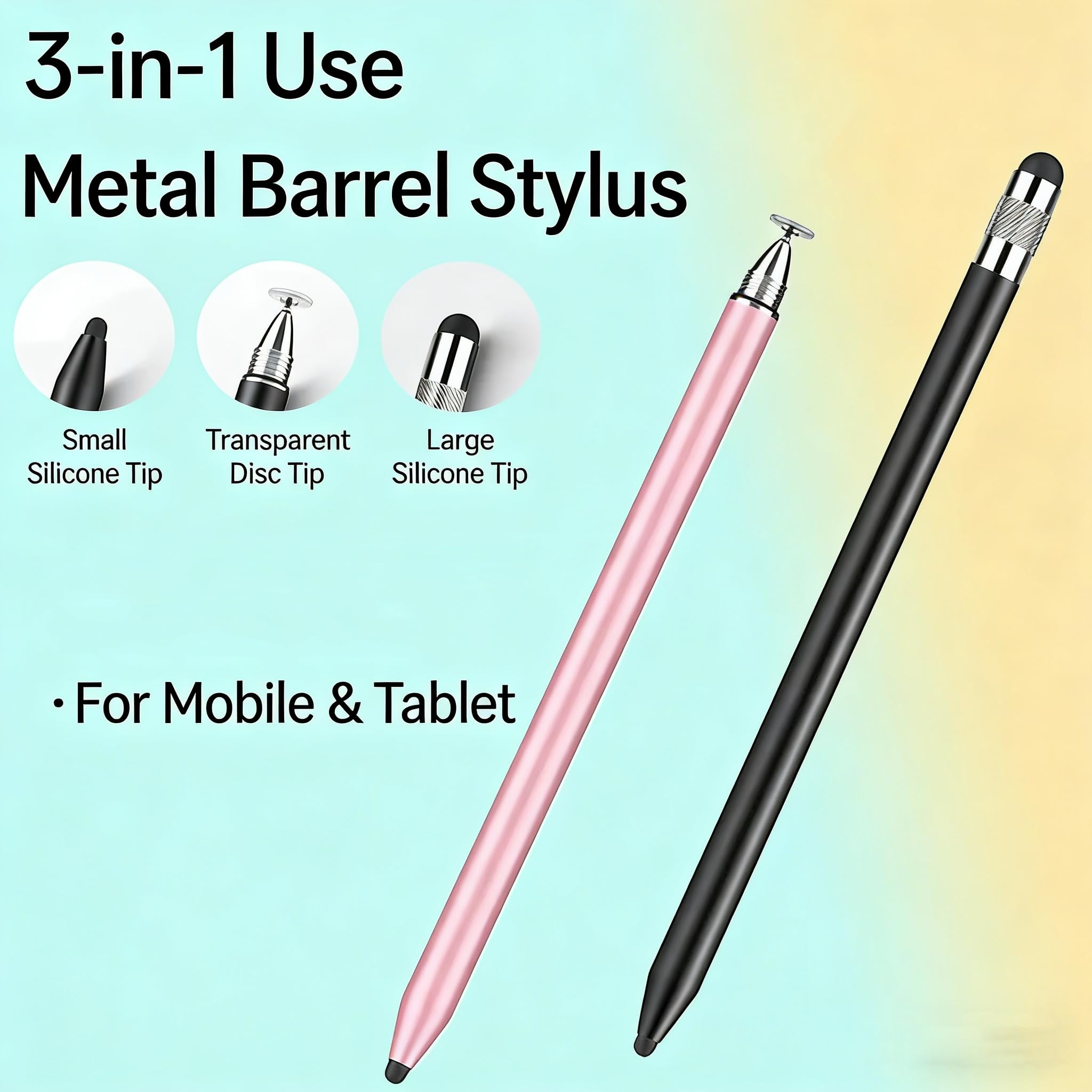 3-in-1 Stylus Pen for Samsung Galaxy Tab A11/A11+/A9+/A9/A8/A8 Plus/A7/A7 Lite, Stylus for iPad Pro/iPhone/Fire/Surface Tables Android,&iOS All Touch Devices (3 in 1 Black)