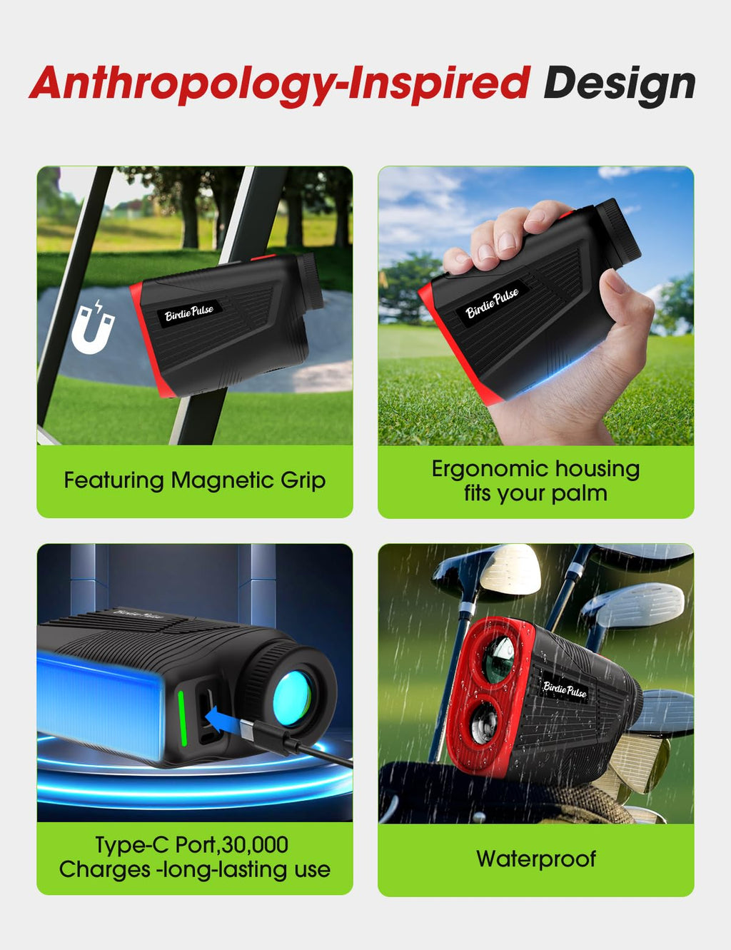 Golf Rangefinder with Slope & Magnet，1300 Yards Range Finder for Golf，Flag Locking Vibration，6-6.5X Magnification & HD LCD，Rechargeable Golf Range Finder，Black