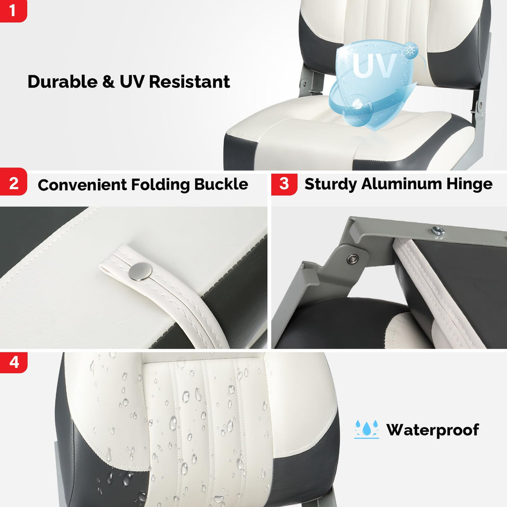 PEXMOR Boat Seats, Low/High Back, Folding, Waterproof, Captain Seat, 2 Packs (High Back-Blue & White)