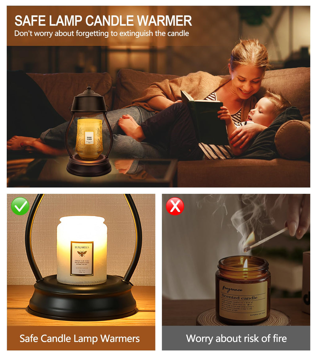 Candle Warmer Lamp, Dimmable Candle Warmer Lantern with Timer, Mothers Day Gifts for Women Mom, Office Home Decor, House Warming Gifts, Black Large Lantern Candle Lamp for New Home Bedroom Decor