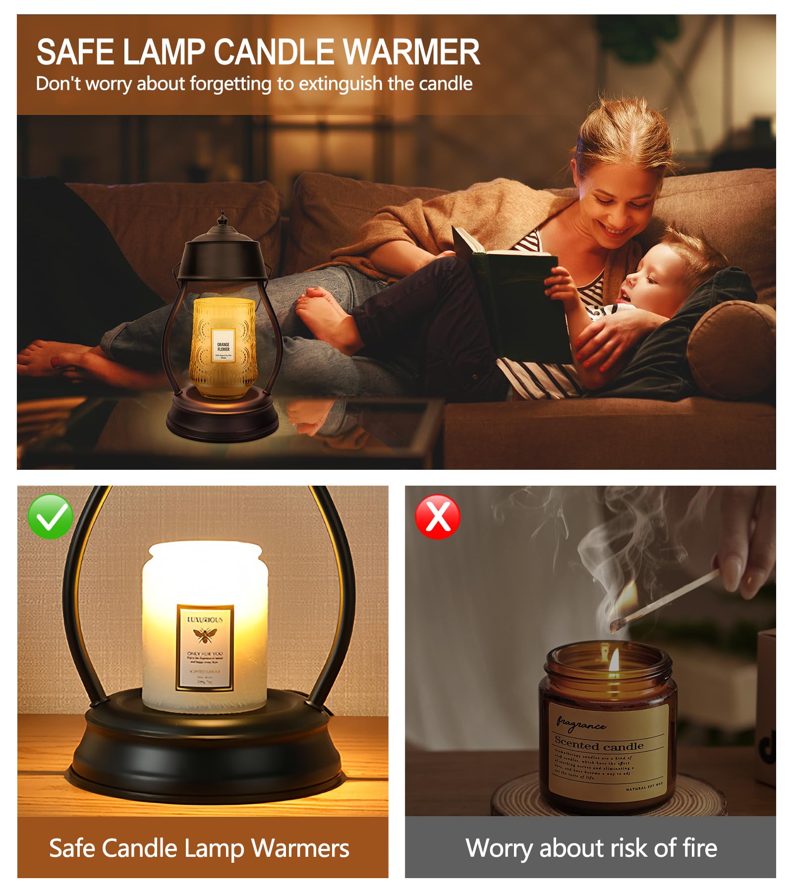 Candle Warmer Lamp, Dimmable Candle Warmer Lantern with Timer, Mothers Day Gifts for Women Mom, Office Home Decor, House Warming Gifts, Black Large Lantern Candle Lamp for New Home Bedroom Decor