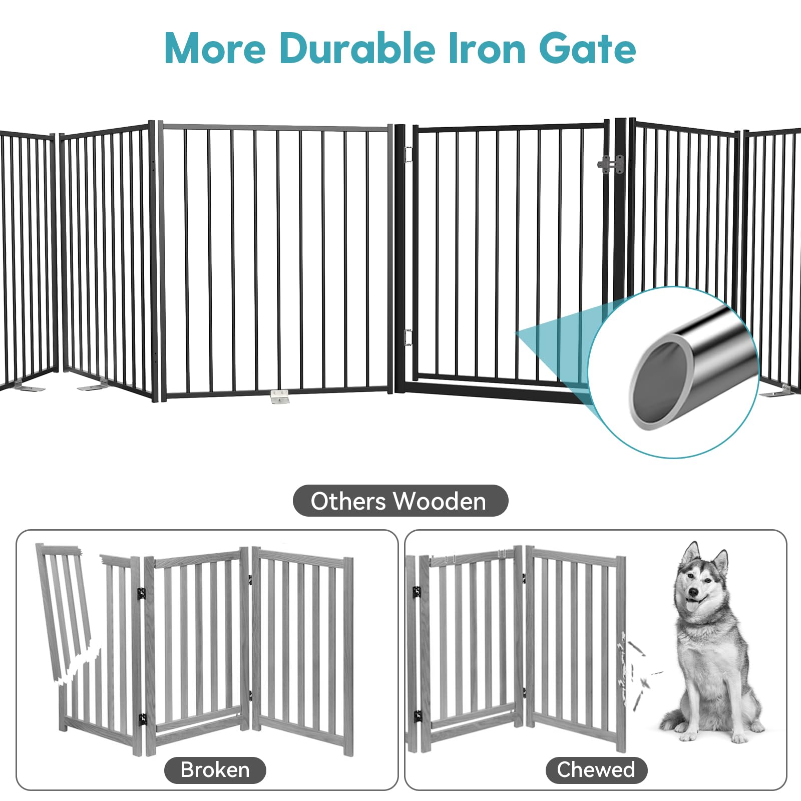 No Pawblems Free Standing Dog Gate, 30" Tall Foldable Dog Fence for Indoor, Up to 52 Inch Extra Wide Puppy Gate Extension for Stairs, Hallways, Doorways, Deck, Yard (White, 2 Panels)