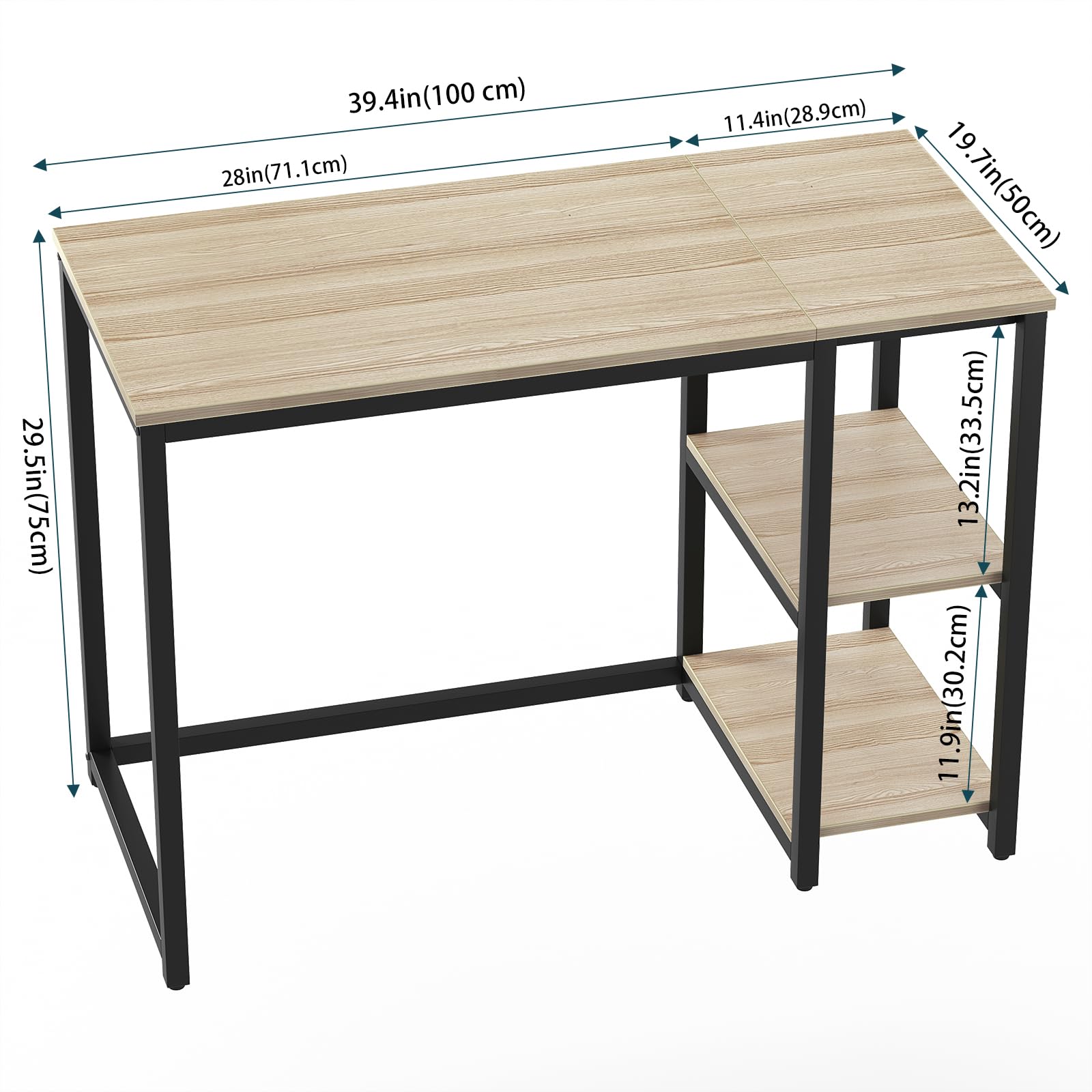 SINPAID 40 Inch Small Gaming Desk with Shelves for Small Spaces, Easy Assembly Study Desk, Sturdy Writing Desk for Bedroom & Home Office, Black