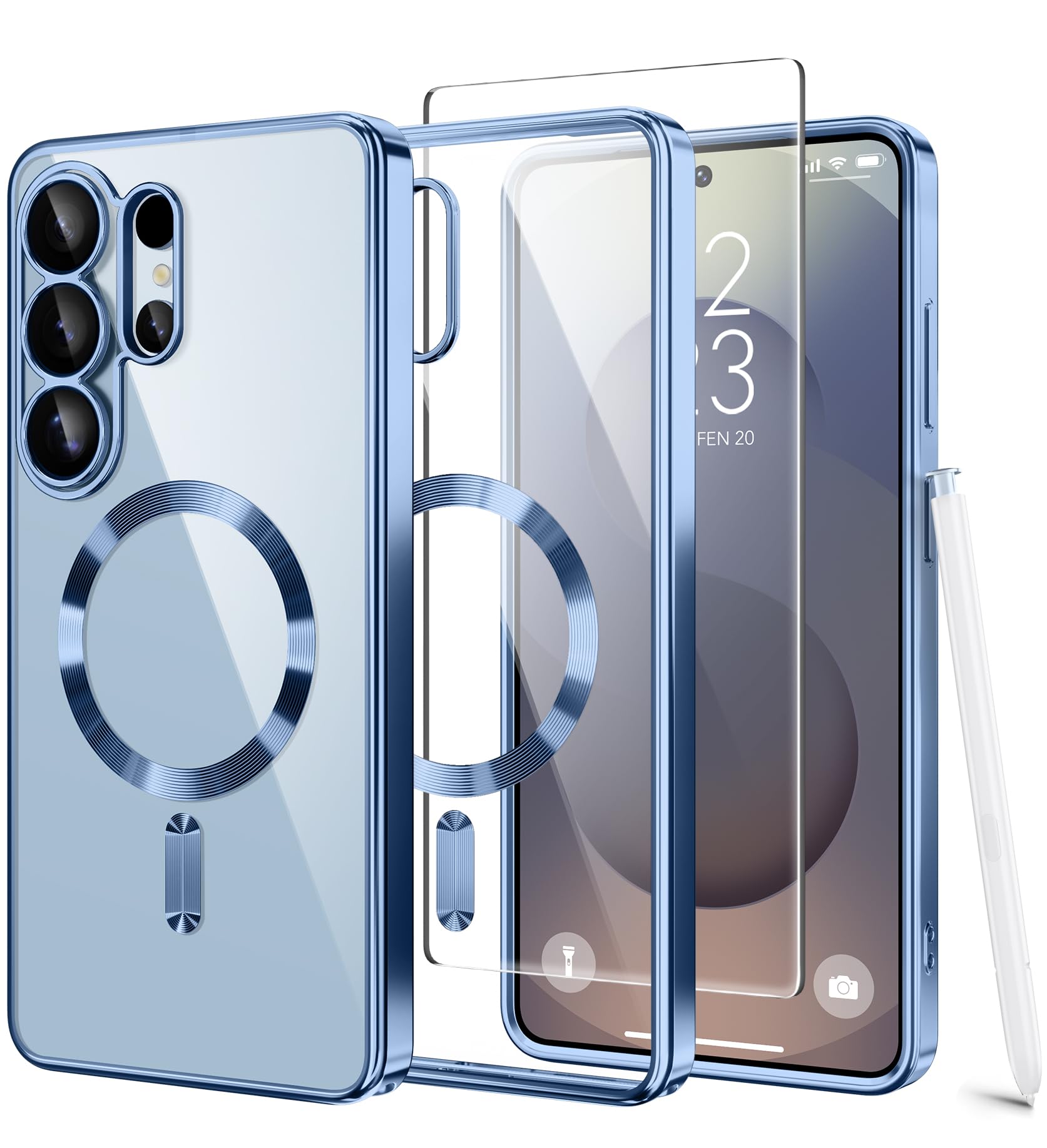 Magnetic Case Compatible with Samsung Galaxy S25 Ultra,Compatible with MagSafe,[Full Camera Protection][Screen Protector] Shockproof Plating Clear Phone Cover for Galaxy S25 Ultra(Black/Clear)