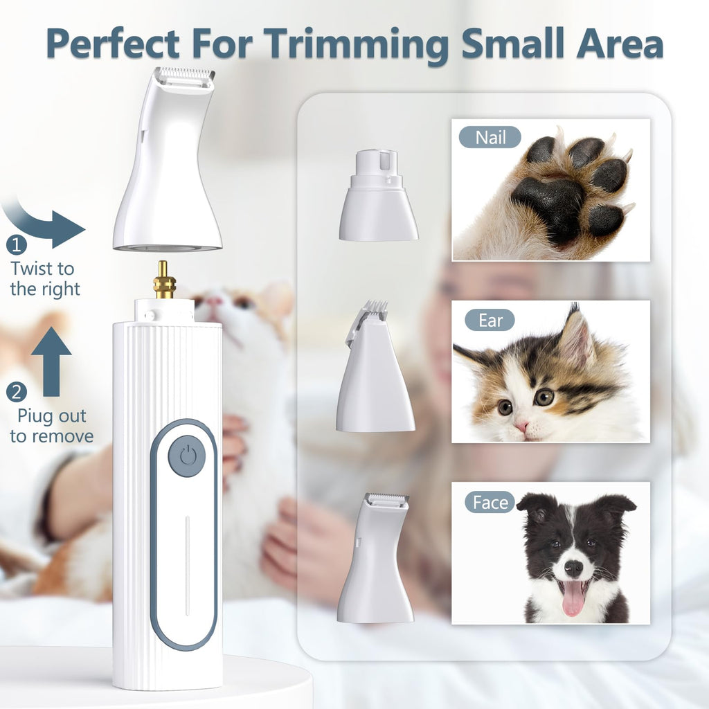 Dog Clippers Grooming Kit Hair Clipper -4 in 1Low Noise -Rechargeable-Cordless Quiet Paw Trimmer Nail Grinder, Trimmer Grooming for Thick Hair&Coats,Pet Shaver for Small and Large Dogs Cats