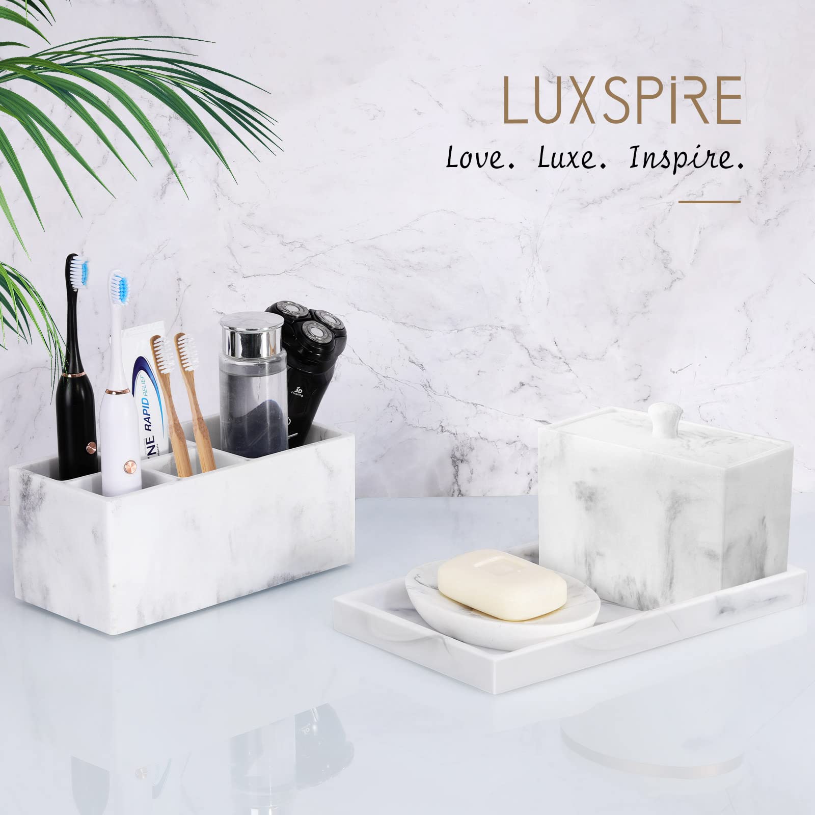 Luxspire Bathroom Vanity Tray, Resin Dresser Jewelry Ring Dish Tank Storage Kitchen Sink Countertop Organizer Plate Holder for Perfume Candles Soap Towel Plant Bathroom Accessories, M, Matte Black
