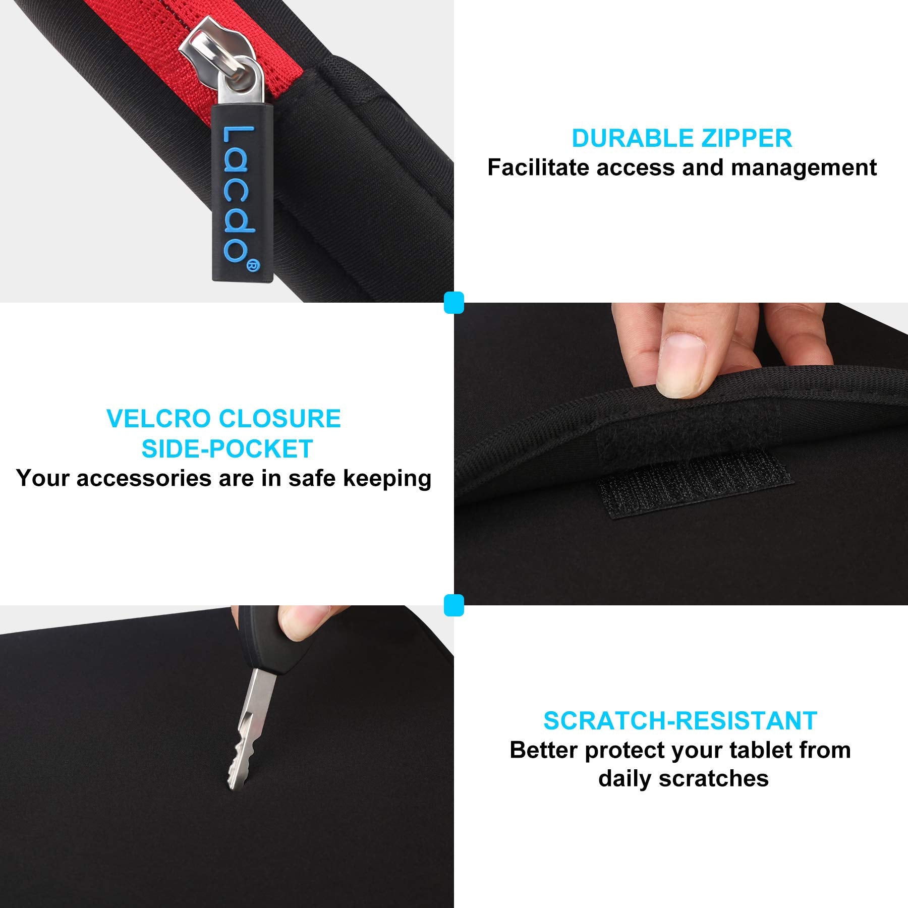 Lacdo Tablet Sleeve Case for 11 inch iPad A16 / 11 inch iPad Air M4 M3 M2 / 11" iPad Pro M5 M4 / 10.9" iPad /10.2" iPad /10.9" ipad Air / 11 Inch Samsung Galaxy Tab A9+ Bag, Fit Magic Keyboard, Black