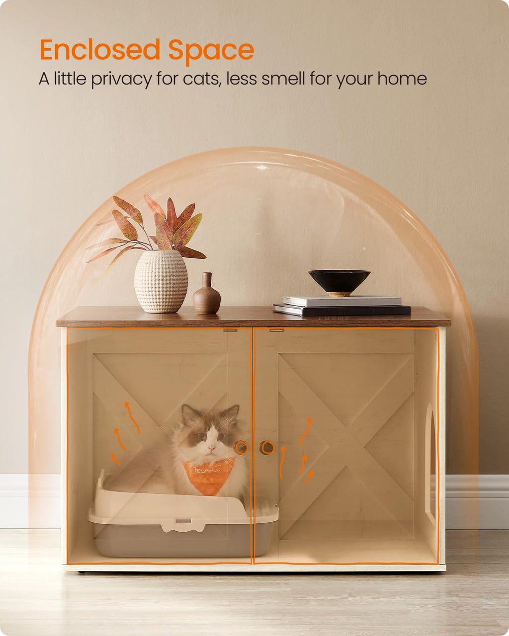 Feandrea Cat Litter Box Enclosure, Litter Box Furniture Hidden, Indoor Cat House, End Table, 27.6 x 19.7 x 19.7 Inches, Heather Greige UPCL022K01