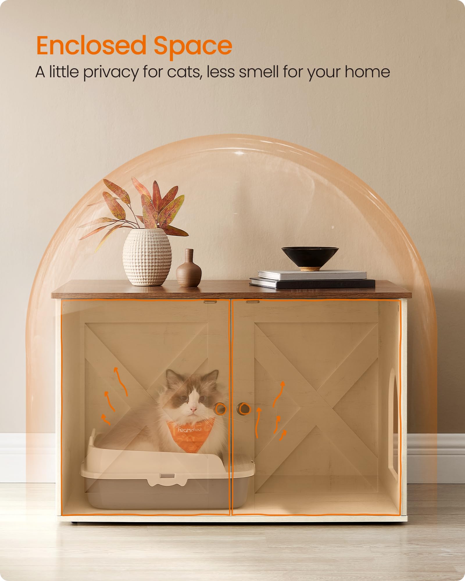 Feandrea Cat Litter Box Enclosure, Litter Box Furniture Hidden, Indoor Cat House, End Table, 27.6 x 19.7 x 19.7 Inches, Heather Greige UPCL022K01
