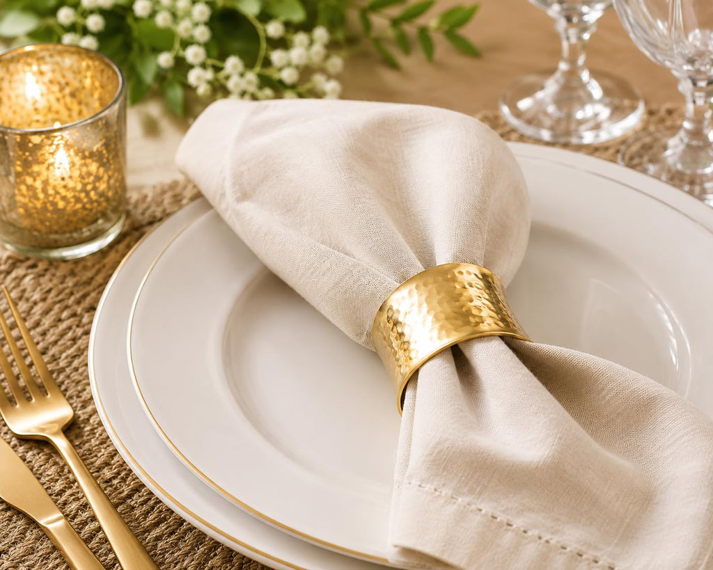 ITOS365 Handmade Round Hammered Antique Napkin Rings Holder for Dinning Table Parties Everyday, Set of 12