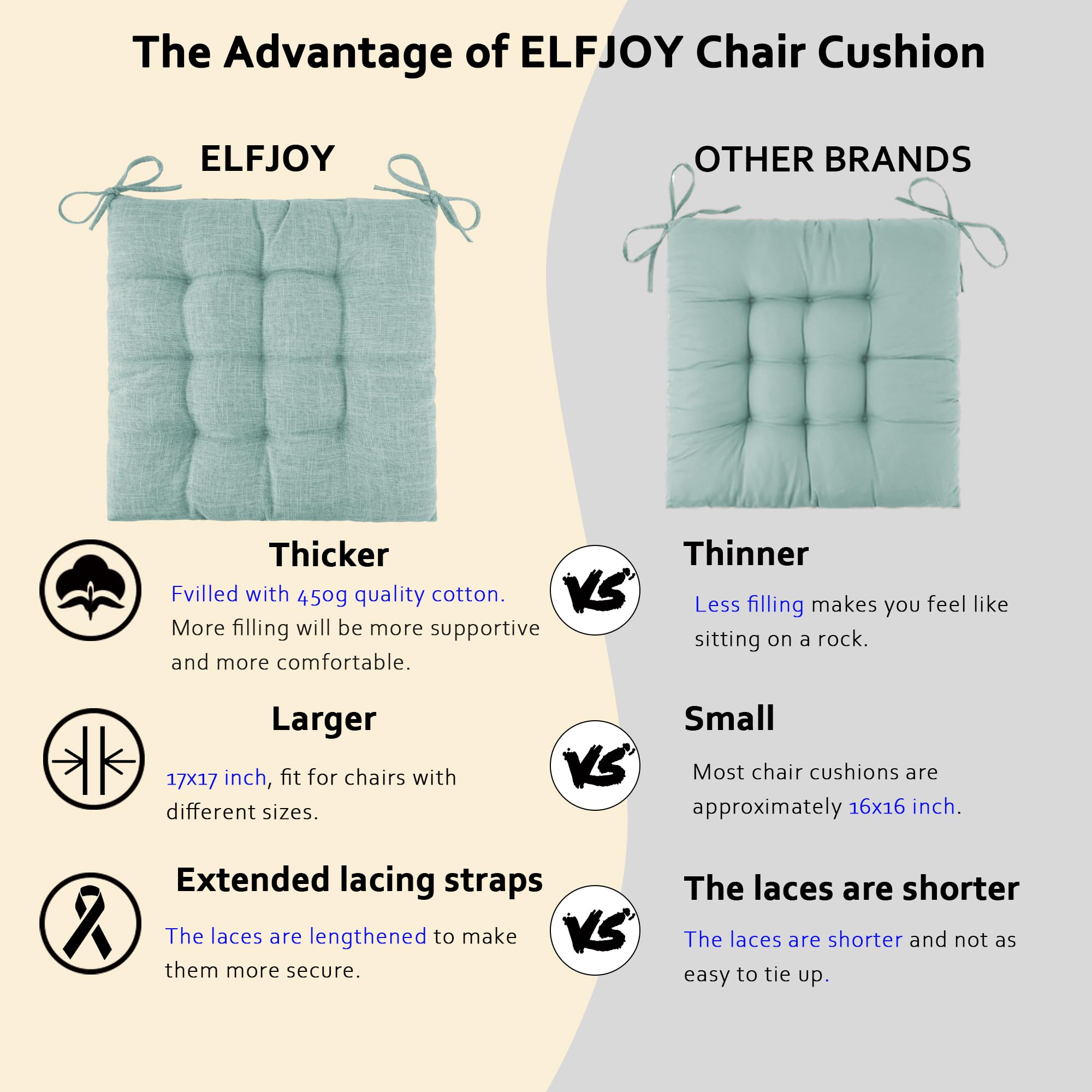 ELFJOY Rocking Chair Cushion Large Rocking Chair Pads with Ties Premium Tufted High Back and Seat Cushion 2 Piece Set Black