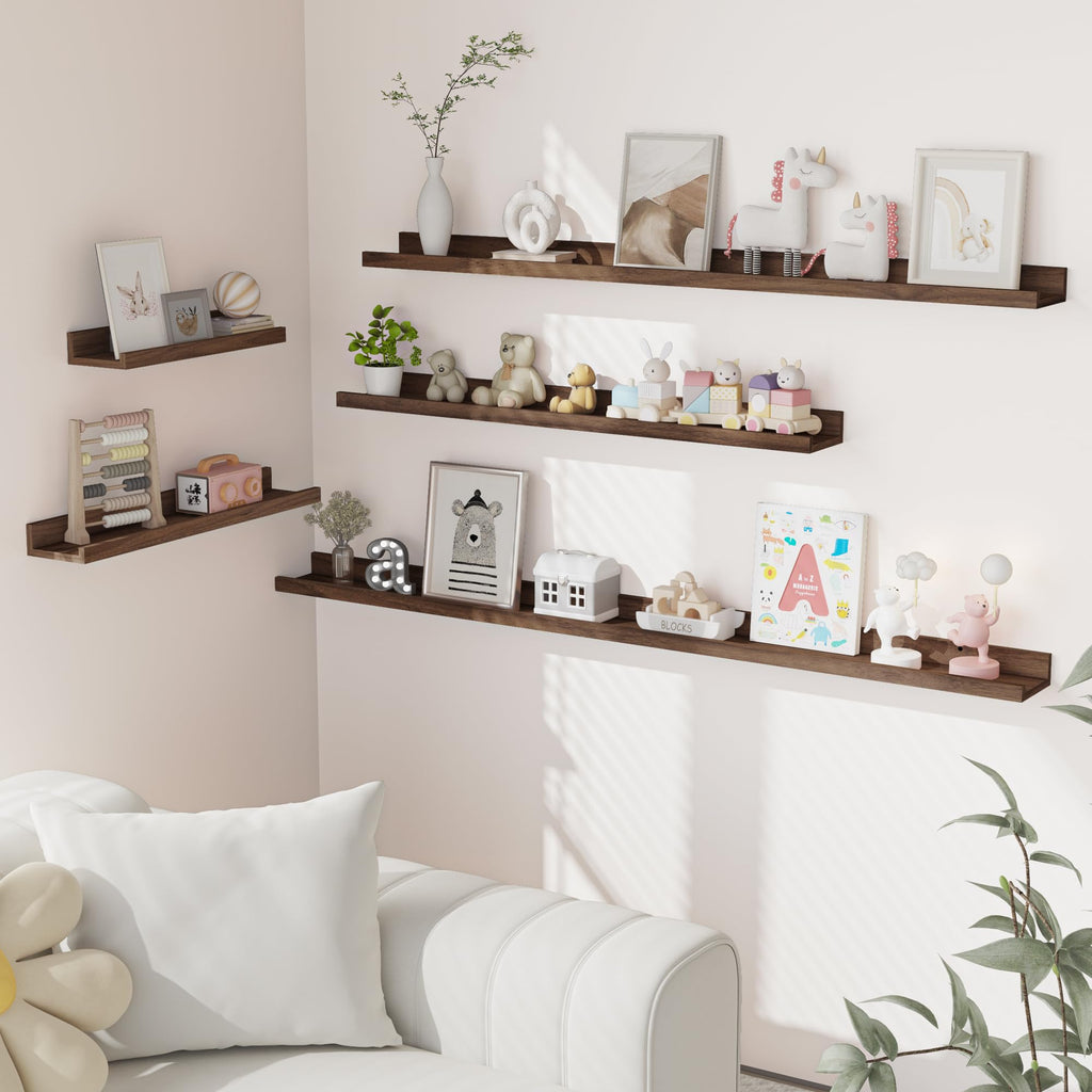 Heimlove Picture Ledge Shelf, Small Floating Shelves Set of 2, 16 Inches Picture Shelf for Wall with Ledge, Kids Bookshelf Wall Mounted for Living Room Bedroom Decor Books Photo Frames, Black