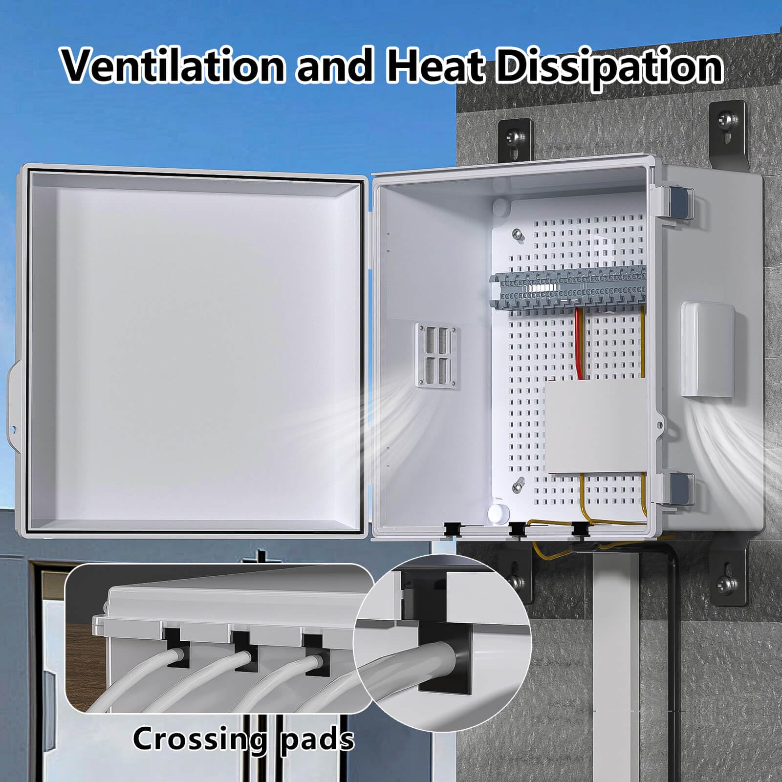 ABS Electrical Junction Box, Ventilated Design, Cable Grommets, IP65 Waterproof Enclosure, Indoor/Outdoor Use with Mounting Panel. (Clear Cover, 8.7"x6.7"x4.3")