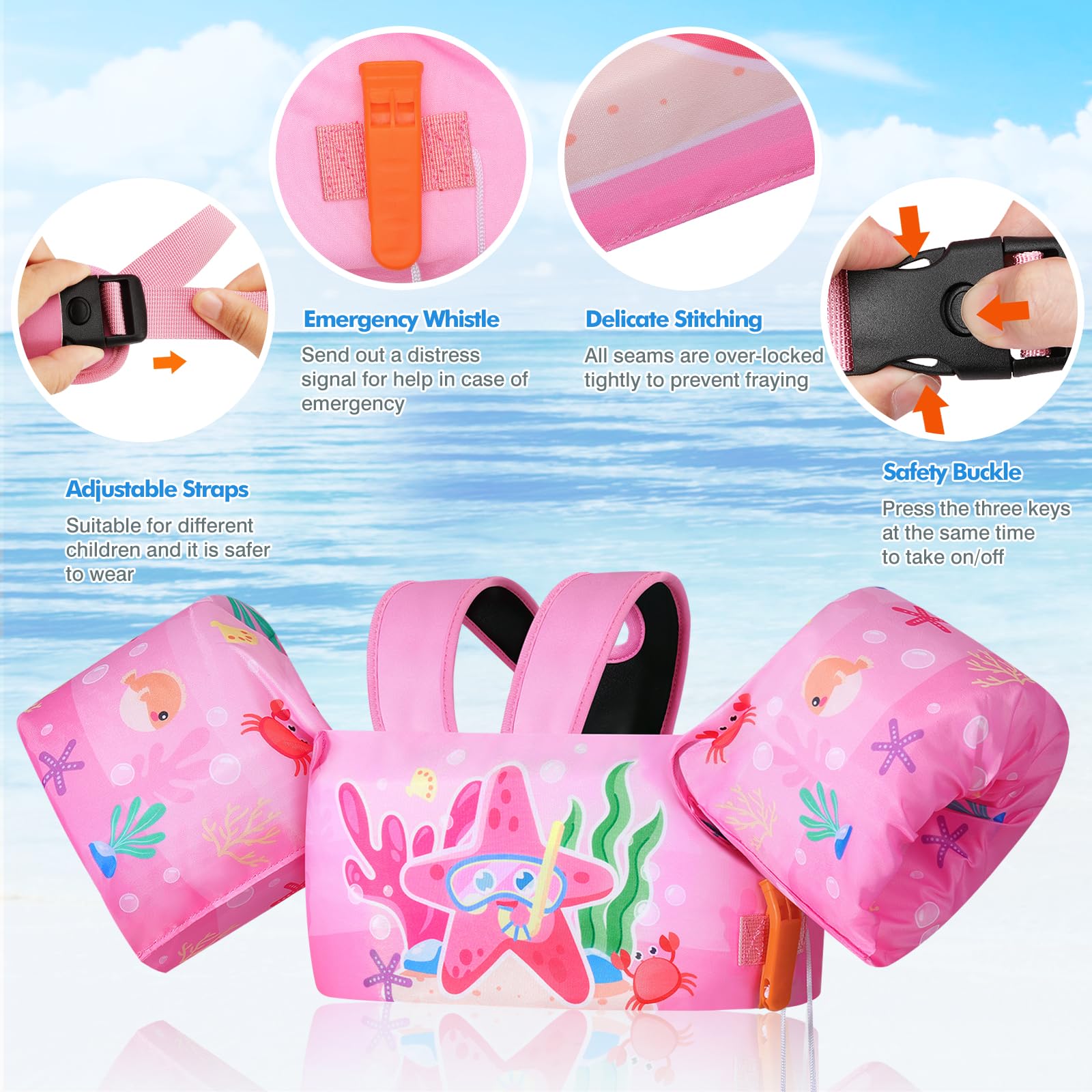 Moko Swim Arm Band for Kids 20-30-50 lbs, Cute Cartoon Toddler Swim Vest, Swimming Water Wings Pool Floaties Sleeve for Children Learn to Swim