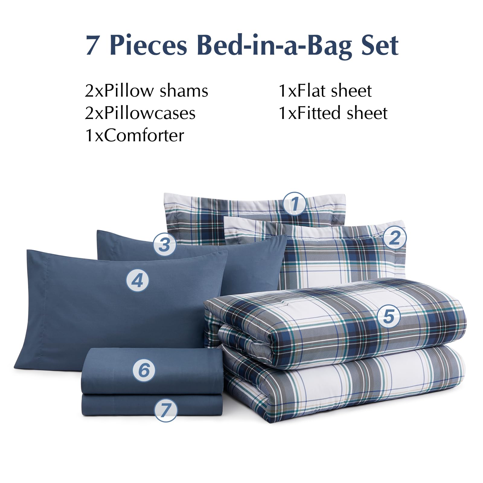 MaiRêve Queen Comforter Set, Classic Plaid Farmhouse Bedding Sets 7 Pieces, Beige All Season Bed in A Bag with Sheets, Pillowcases & Shams