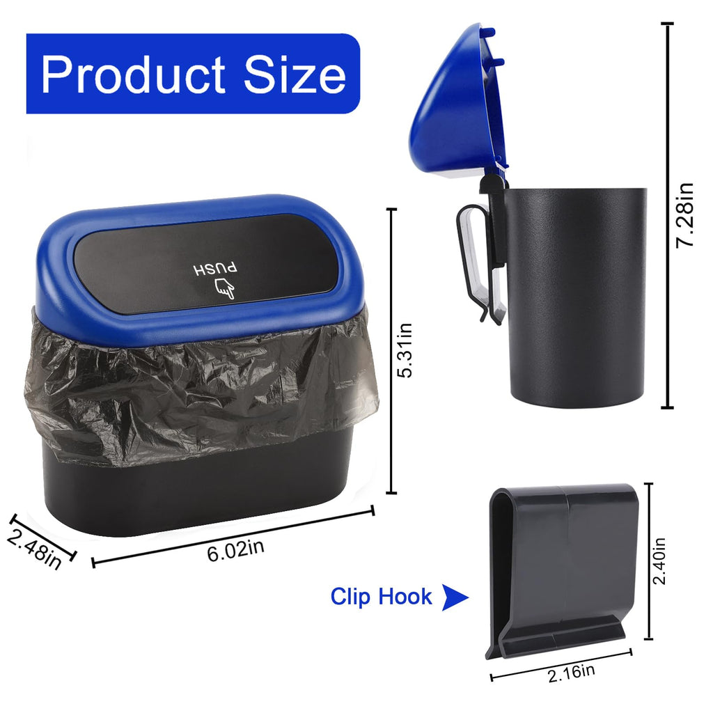 Accmor Car Trash Can with Lid, Mini Auto Dustbin Garbage Organizer with 30 Pcs Plastic Trash Bag, Automotive Garbage Container Bin for Vehicle, Home, Office