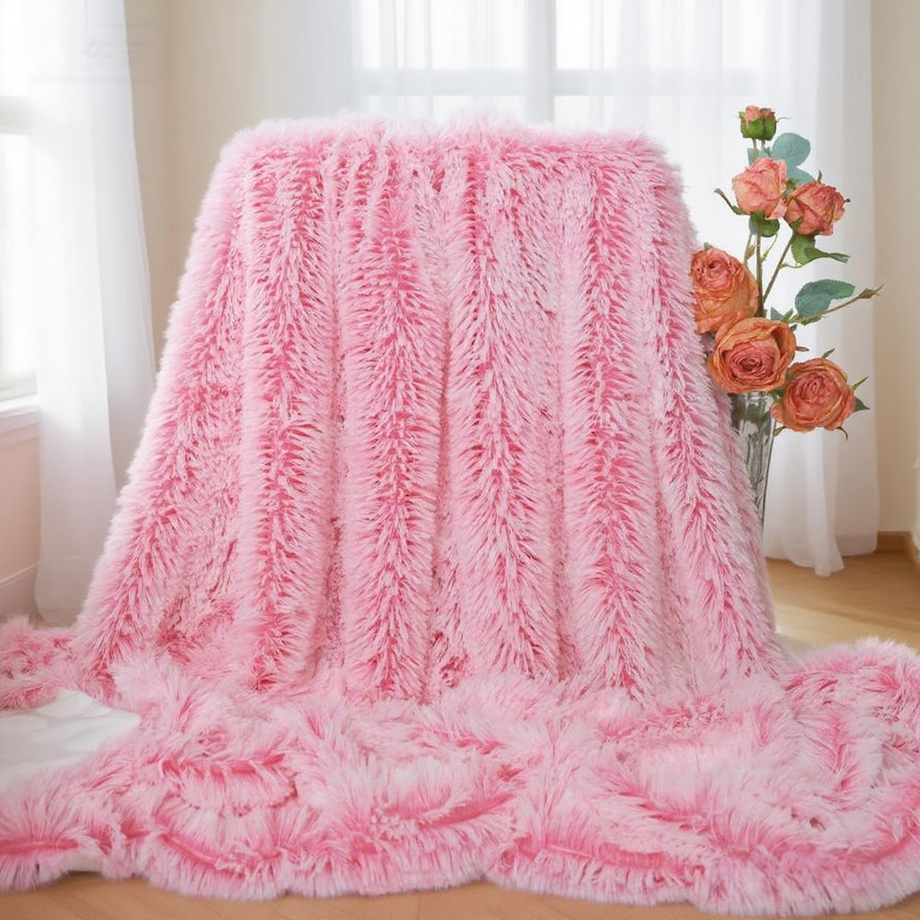 Plush Super Soft Blanket Bedding Sofa Cover Furry Fuzzy Fur Warm Throw Qulit Cozy Couch Blanket for Winter (51"x63", Black)