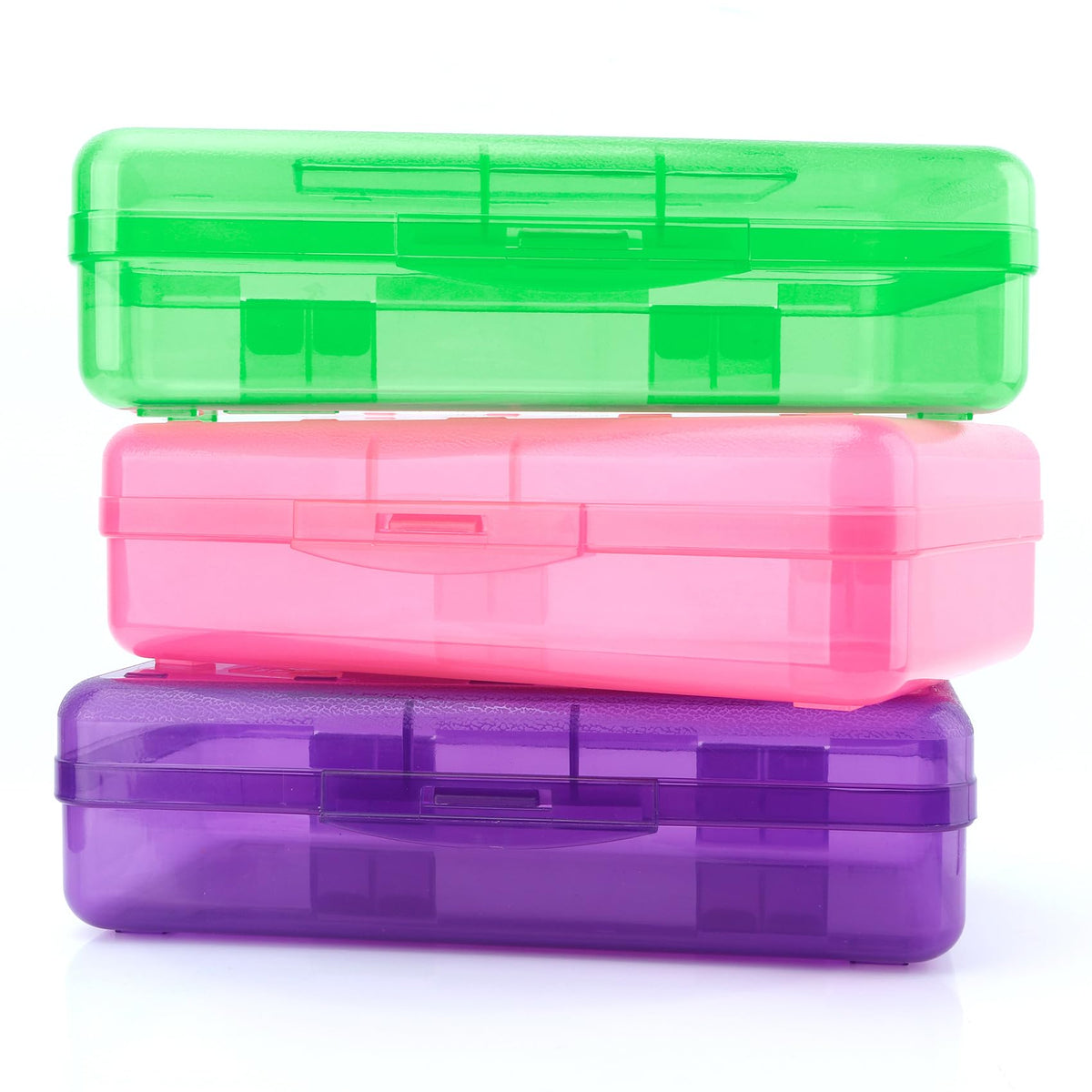 Pencil Case, Pencil Box, Clear Pencil Case, 3 Pack Plastic Pencil Case, Large Capacity Pencil Case, Crayon Box with Snap-tight Lid Stackable Design, Plastic Storage Box for School Office Supplies