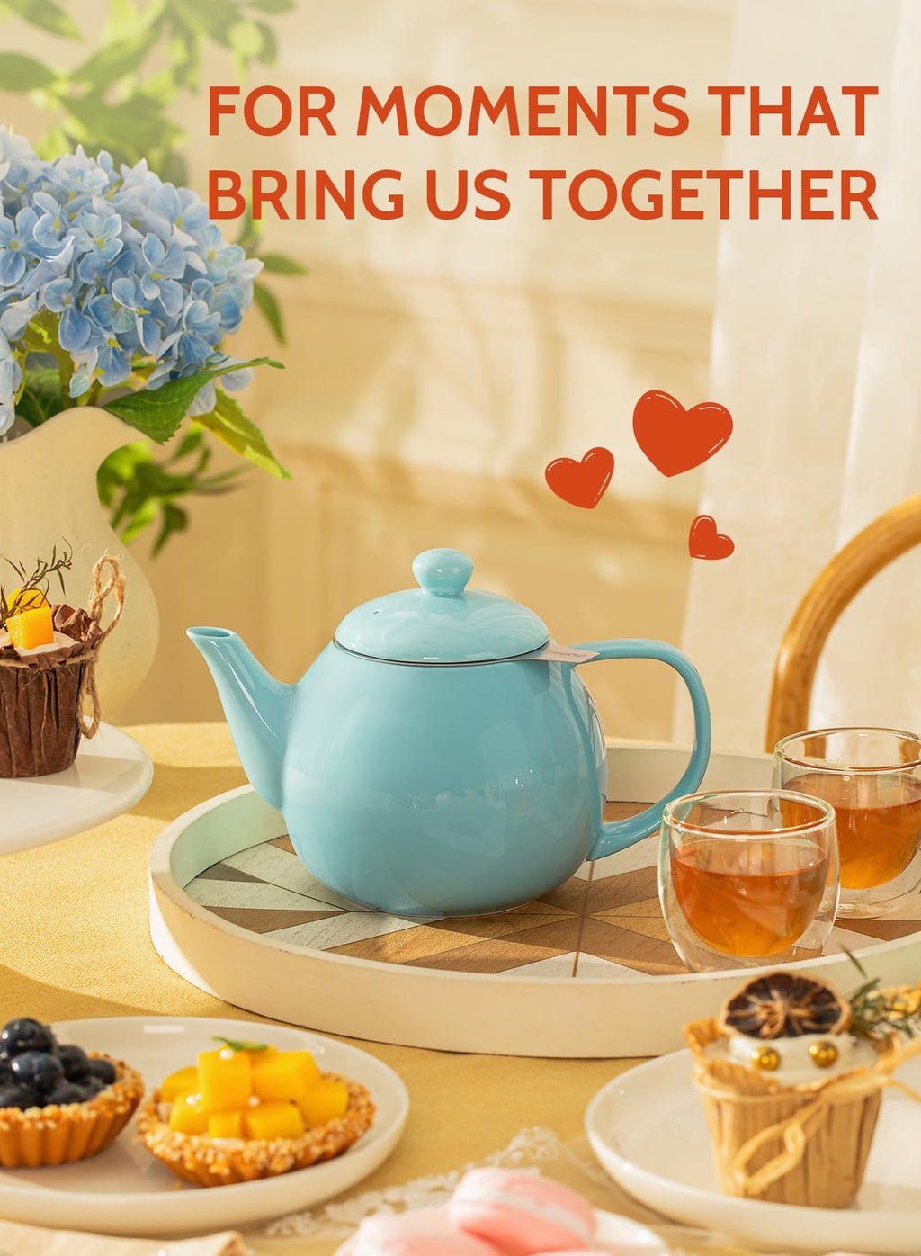 Sweese Porcelain Teapot 27 oz with Infuser for Loose Leaf Tea, Bluish Grey