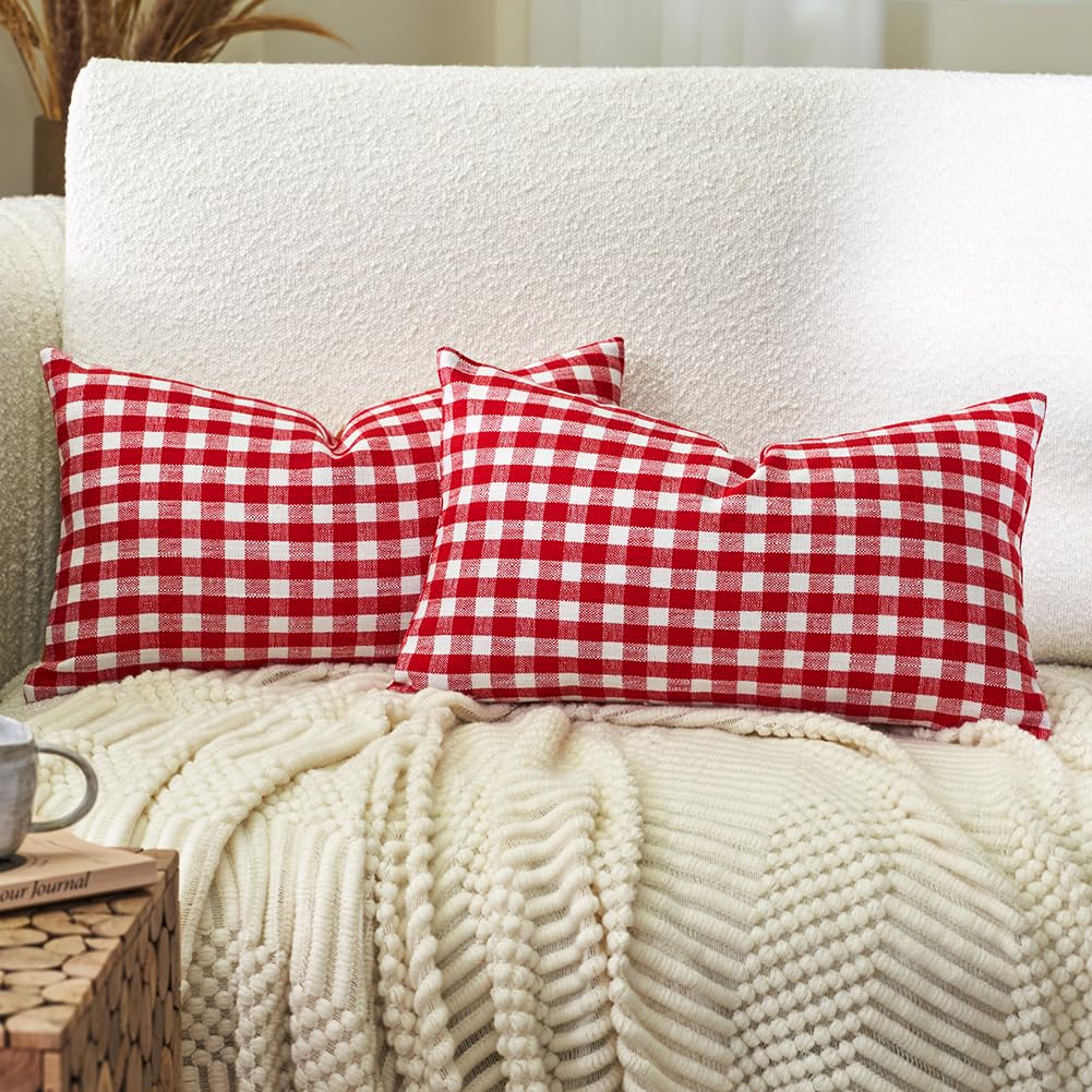 CARRIE HOME Black and White Buffalo Plaid Outdoor Pillow Covers 16x16 Set of 2, 16 x 16 Modern Farmhouse Decor Couch Pillows, Black White Winter Christmas Holiday Plaid Pillows (No Pillow Inserts)
