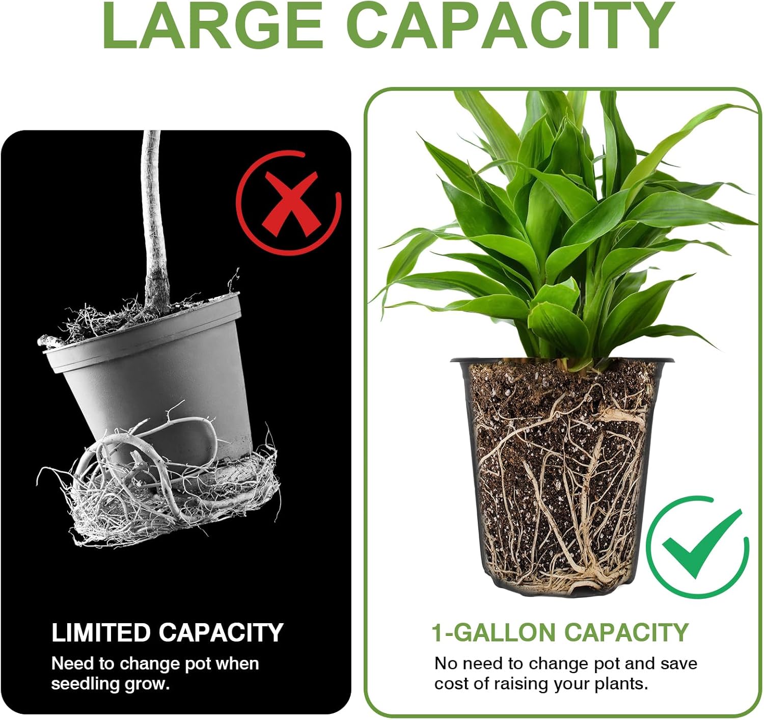 GroTheory 100 Pack 1 Gallon Nursery Pots, 6.7 Inch Plastic Pots for Plants, Plastic Flower Pots, Plant Pot, Seedling Pots for Potting, Seed, Succulent, Planting Pots with Plant Labels