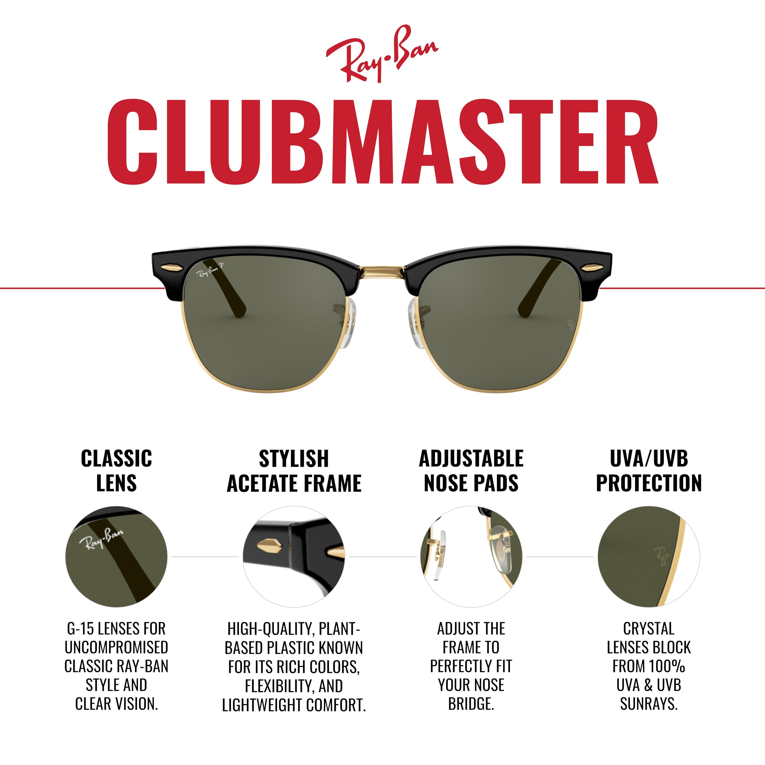 Ray-Ban RB3016 Clubmaster Classic Square Sunglasses for Men for Women