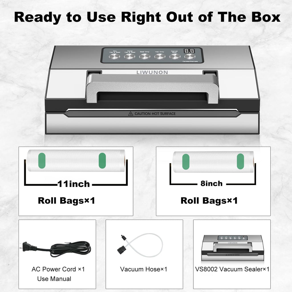 Powerful Suction Vacuum Sealer Machine,Commercial Fully Automatic Food Vacuum Sealer with Double Heat Seal,Dry & Moist Modes,Built-in Cutter,Bags Storage,Easy-Lock Handle,Include 2 Bag Rolls (Black)