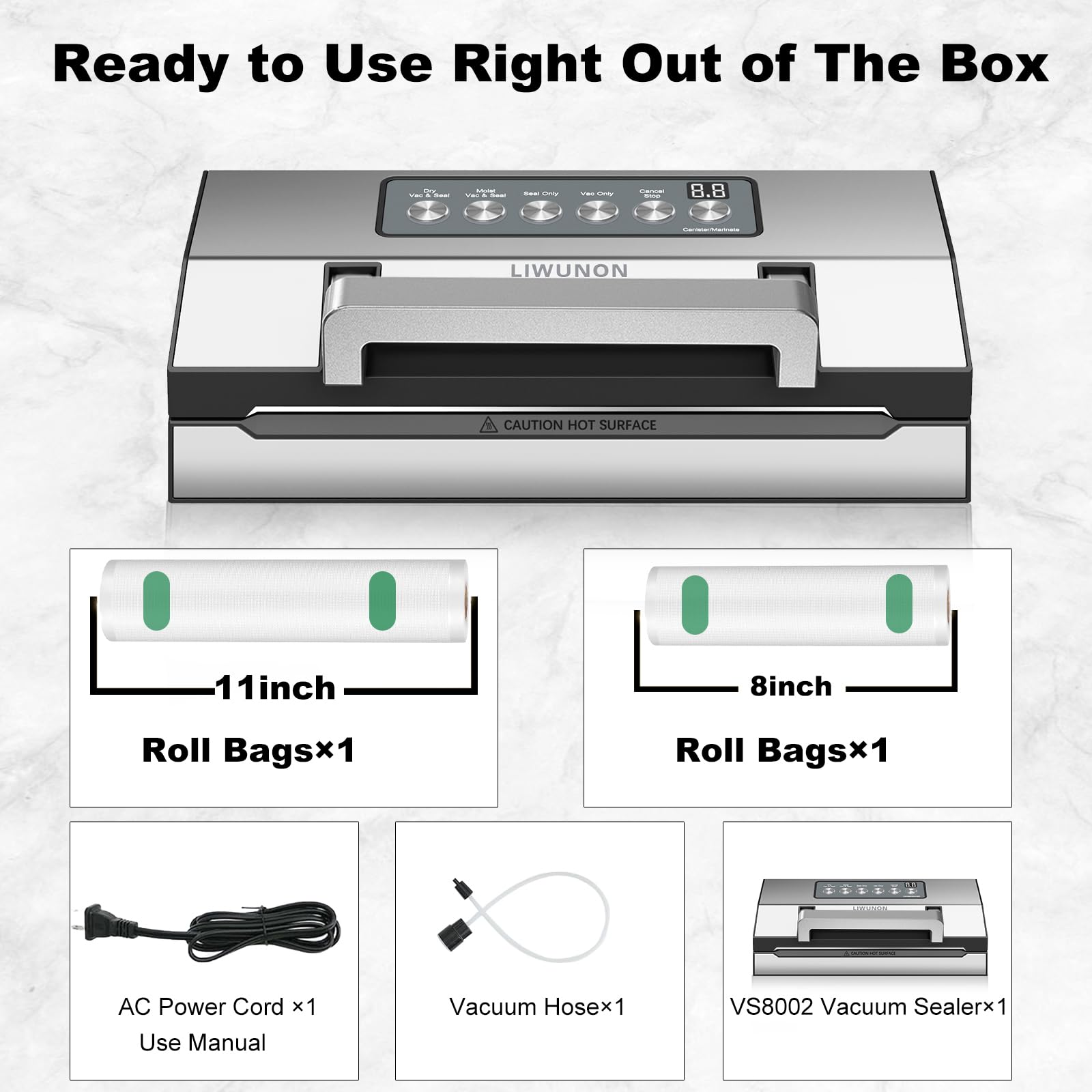 Powerful Suction Vacuum Sealer Machine,Commercial Fully Automatic Food Vacuum Sealer with Double Heat Seal,Dry & Moist Modes,Built-in Cutter,Bags Storage,Easy-Lock Handle,Include 2 Bag Rolls (Black)