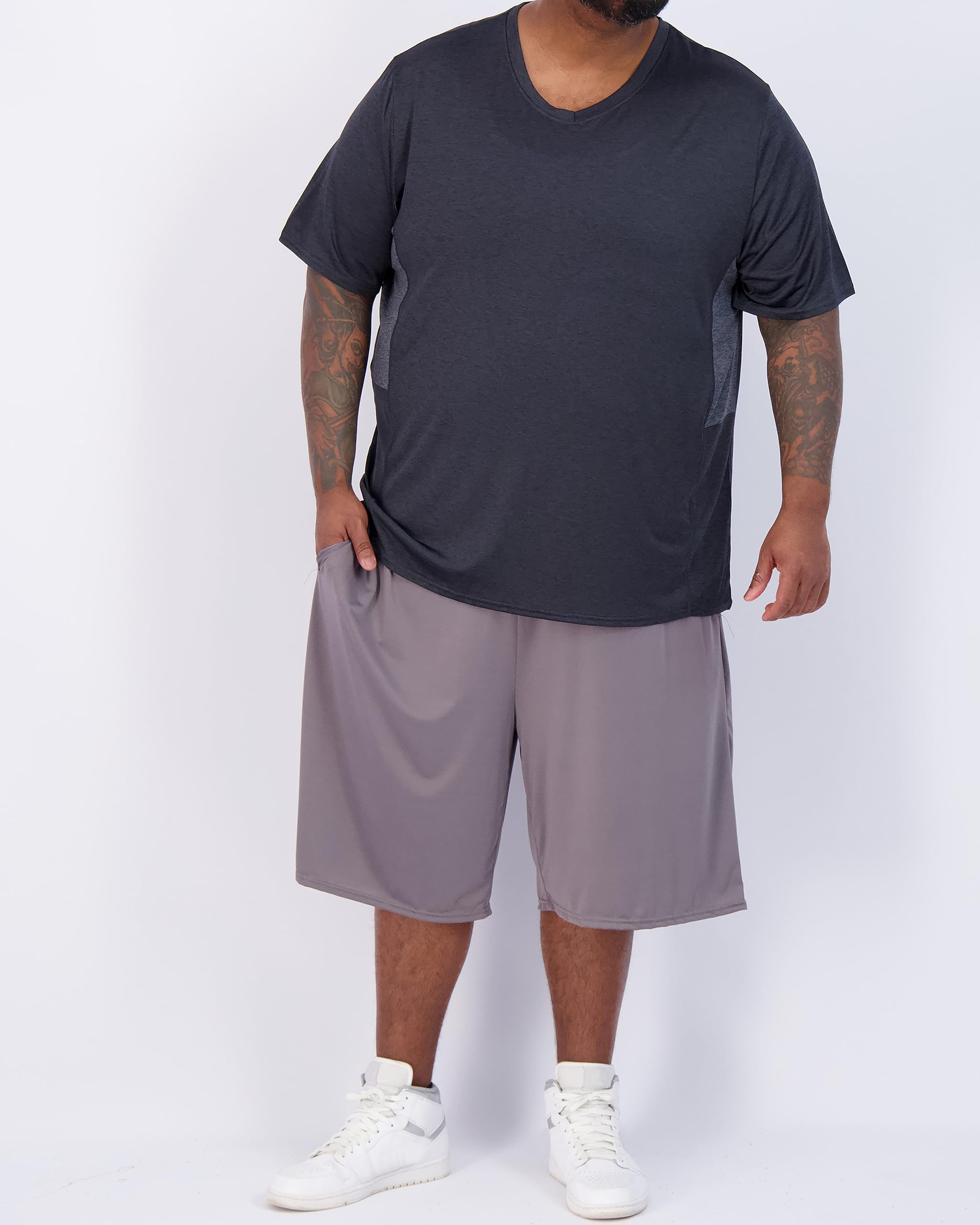 Real Essentials 3 Pack: Men's Big & Tall Short Sleeve V-Neck Athletic T-Shirt Dry-Fit Workout Shirts Moisture Wicking (3X-5X)