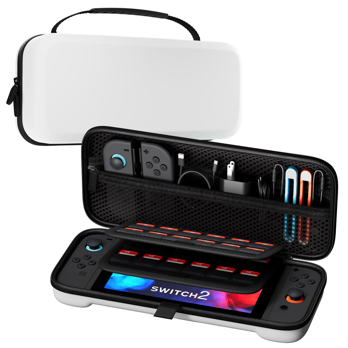 ProCase Carrying Case for Nintendo Switch 2 (2025) with 24 Game Card Slots, Hard Portable Travel Case Storage Bag Protective Pouch for 2025 Nintendo Switch 2 Console AC Adapter & Accessories -Black,L