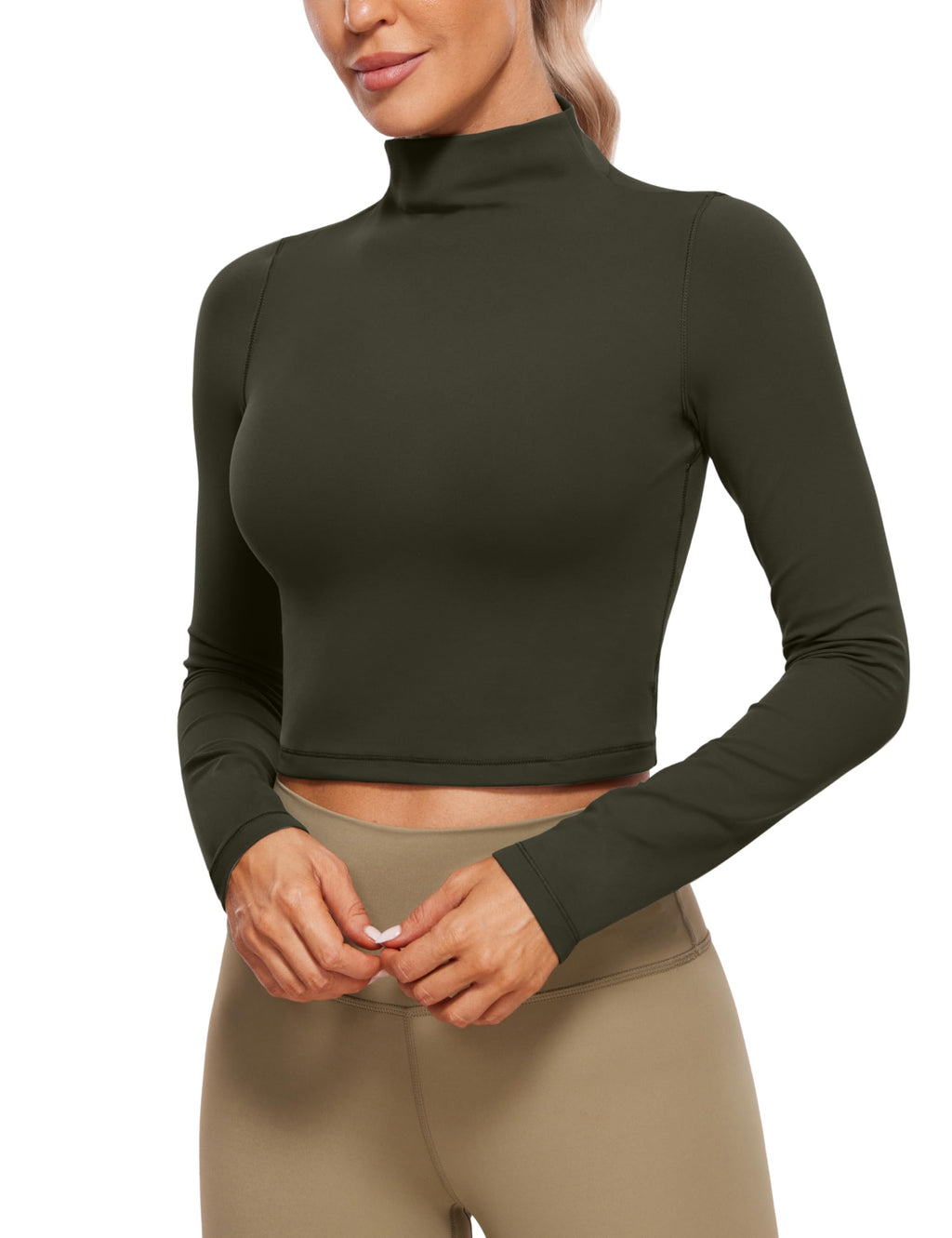CRZ YOGA Butterluxe Mock Neck Long Sleeve Shirts for Women - Workout Casual Tops Turtleneck Crop Slim Fall Base Layer