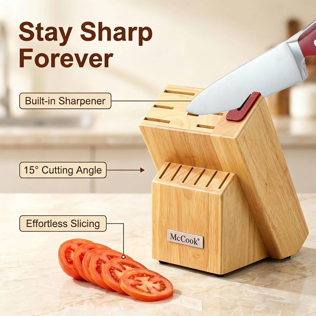 McCook® Knife Sets,German Stainless Steel Kitchen Knife Block Set with Built-in Sharpener, 20-Piece Razor-Sharp Kitchen Knives, Forged Triple Rivet,Full Tang,Ergonomic Handle,Elegant Box for Gift