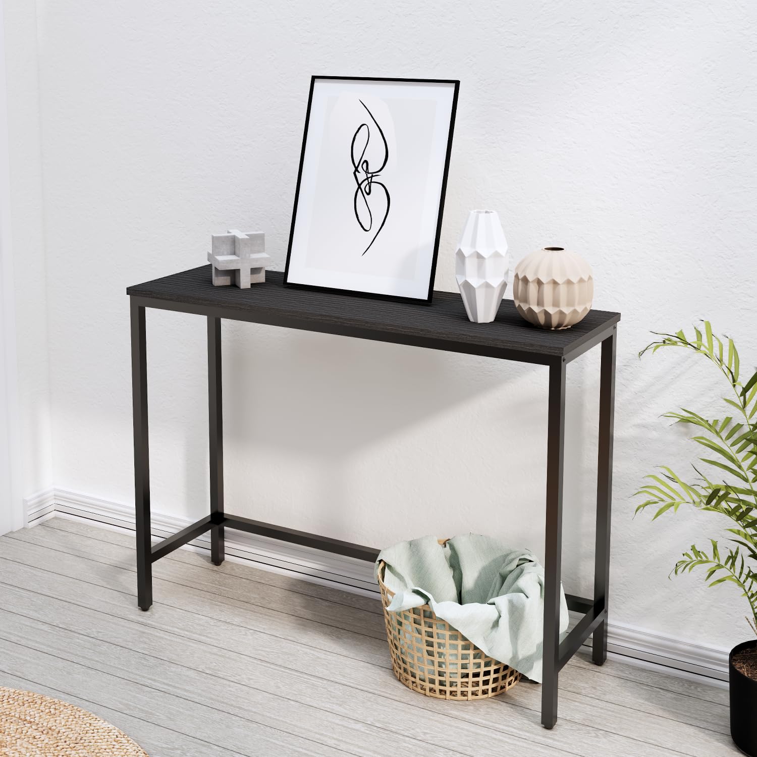 Timberer 39.4” Console Table, Hallway Entrance Table Sofa Table Behind Couch, for Living Room, Entryway, Easy Assembly, Accent Table, Black
