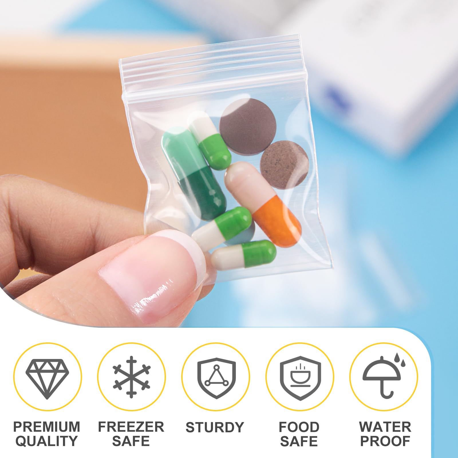 1200pcs 1.5" x 1.5" 2 Mil Clear Plastic Zip Bags, Bulk Jewelry Bag, Poly Bags with Resealable Zip Top for Pills, Meds, Jewelry, Travel, Storage, Packaging, Shipping