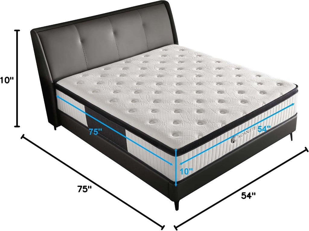 KOANTTI Full Size Mattresses,10 Inch Hybrid Full Mattress in a Box with Memory Foam & Individual Pocket Spring for Edge Support,Pressure Relief,Medium Firm White Full Mattress,CertiPUR-US.