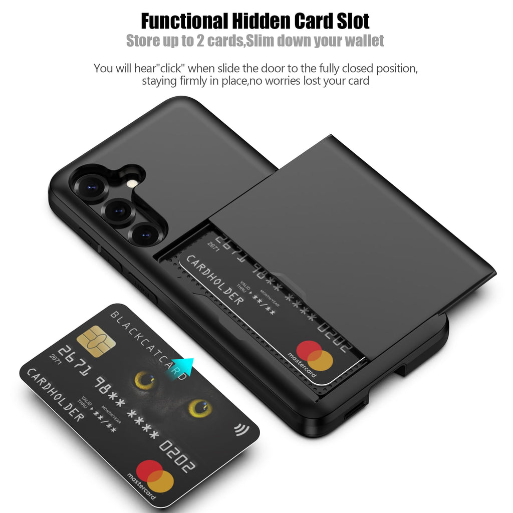 Nvollnoe for Samsung Galaxy S25 Case with Card Holder Dual Layer Heavy Duty Protective Case Hidden Card Slot Slim Wallet Cover for Samsung S25 6.2''(Black)